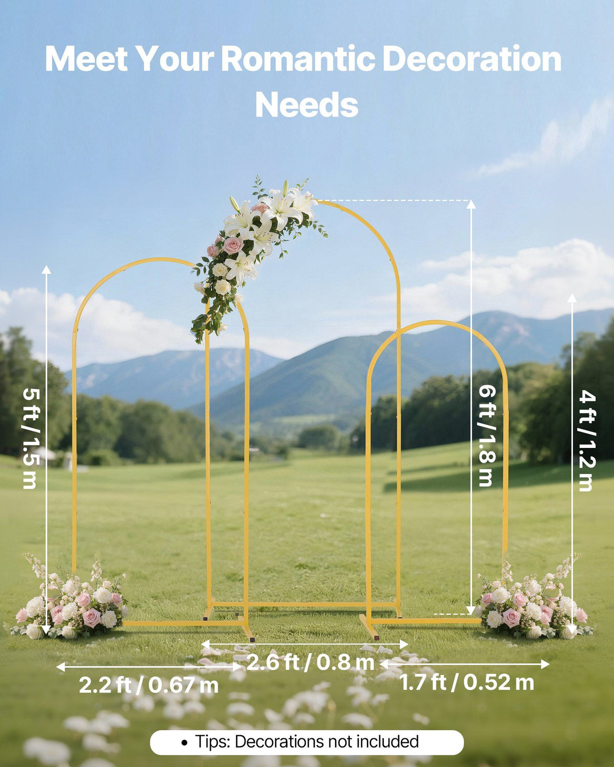 Arch Backdrop Stand, Set of 3, 1.8/1.5/1.2 m, Stable Structure, Easy Assembly, Gold Metal Arch Backdrop Stand V952-BYDGMJSJT6FTQCA1U001V0