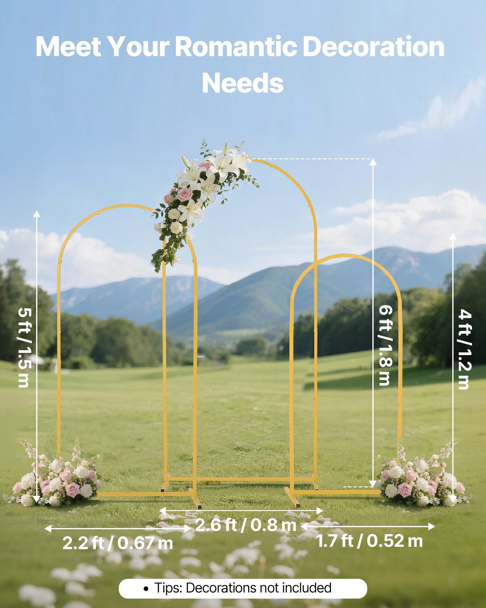 Arch Backdrop Stand, Set of 3, 1.8/1.5/1.2 m, Stable Structure, Easy Assembly, Gold Metal Arch Backdrop Stand V952-BYDGMJSJT6FTQCA1U001V0