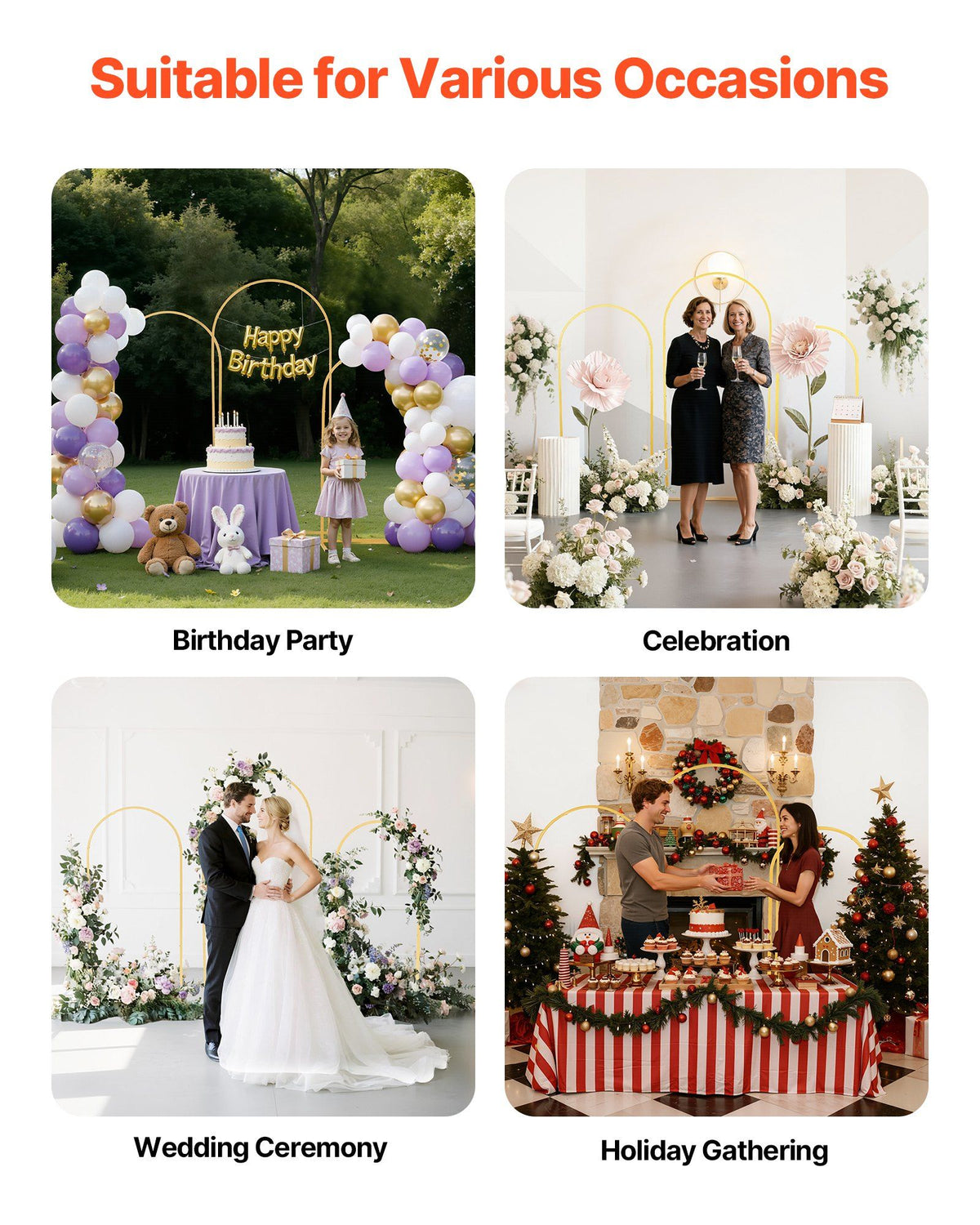 Arch Backdrop Stand, Set of 3, 1.8/1.5/1.2 m, Stable Structure, Easy Assembly, Gold Metal Arch Backdrop Stand V952-BYDGMJSJT6FTQCA1U001V0