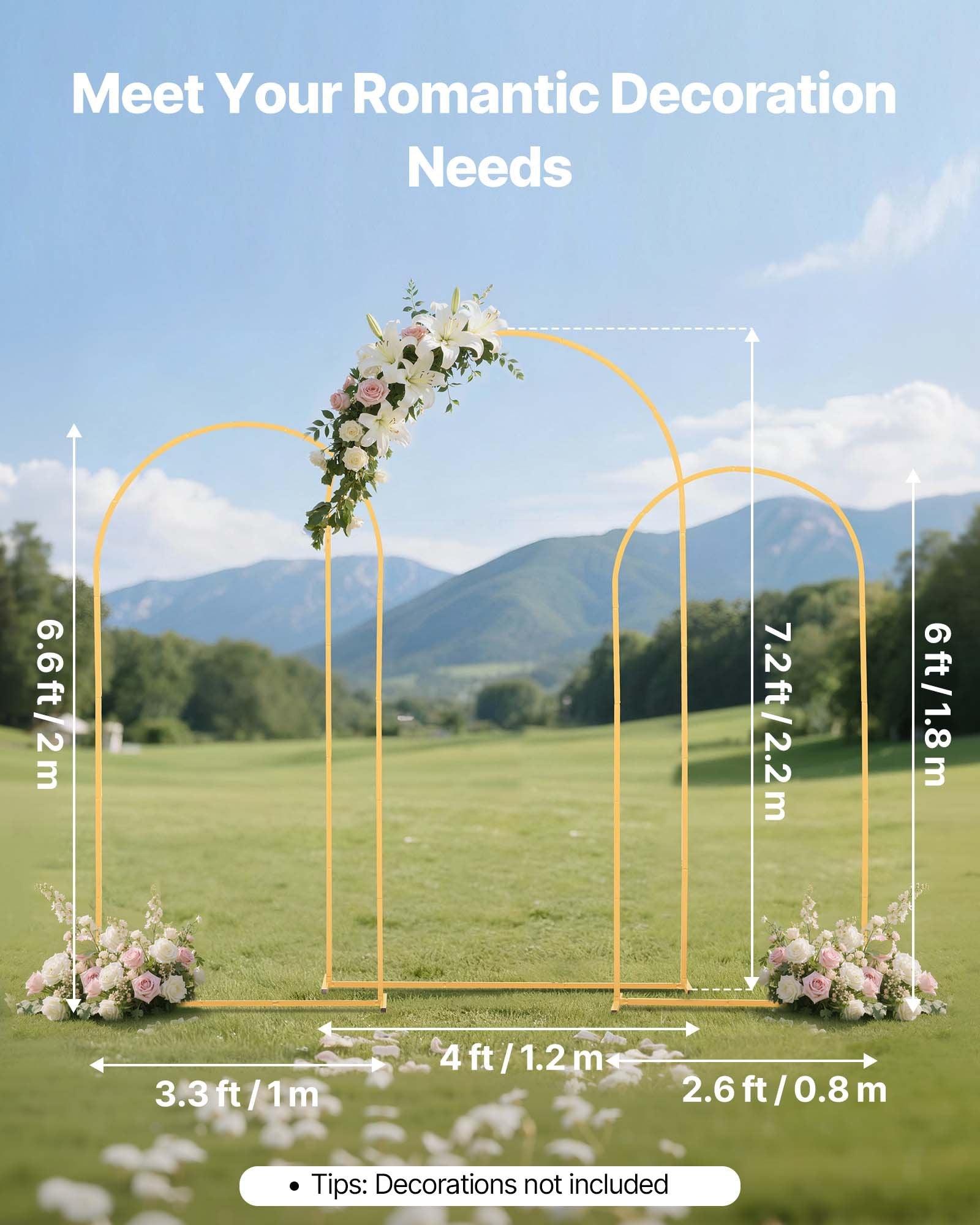 Arch Backdrop Stand, Set of 3, 2.2/2/1.8 m , Stable Structure, Easy Assembly, Gold Metal Arch Backdrop Stand V952-BYDGMJSJT72FV0MUO001V0