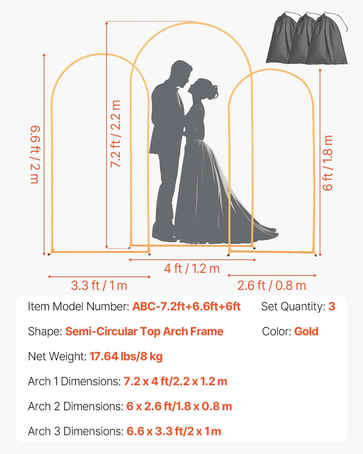 Arch Backdrop Stand, Set of 3, 2.2/2/1.8 m , Stable Structure, Easy Assembly, Gold Metal Arch Backdrop Stand V952-BYDGMJSJT72FV0MUO001V0