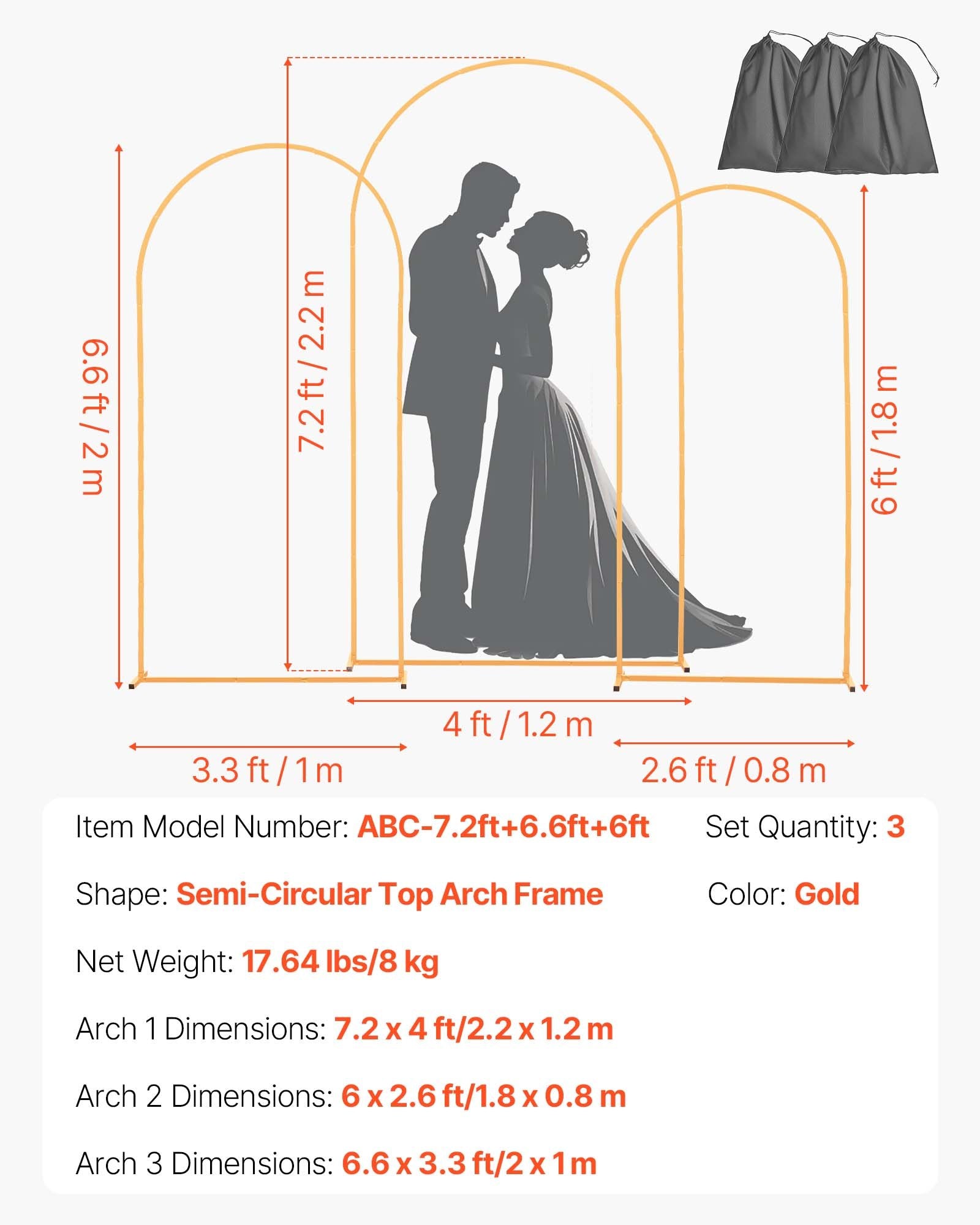 Arch Backdrop Stand, Set of 3, 2.2/2/1.8 m , Stable Structure, Easy Assembly, Gold Metal Arch Backdrop Stand V952-BYDGMJSJT72FV0MUO001V0