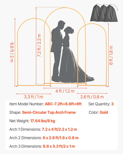 Arch Backdrop Stand, Set of 3, 2.2/2/1.8 m , Stable Structure, Easy Assembly, Gold Metal Arch Backdrop Stand V952-BYDGMJSJT72FV0MUO001V0