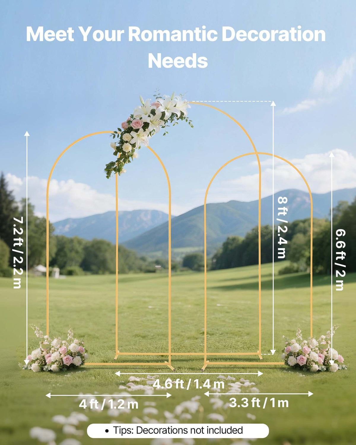Arch Backdrop Stand, Set of 3, 2.4/2.2/2 m, Stable Structure, Easy Assembly, Gold Metal Arch Backdrop Stand V952-BYDGMJSJT8FTVMGMA001V0
