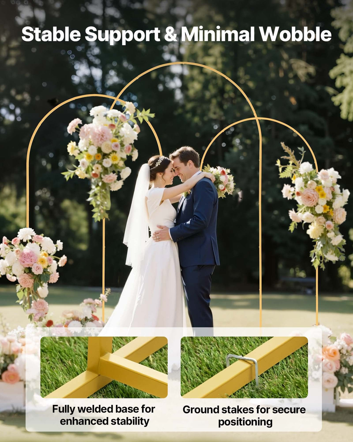 Arch Backdrop Stand, Set of 3, 2.4/2.2/2 m, Stable Structure, Easy Assembly, Gold Metal Arch Backdrop Stand V952-BYDGMJSJT8FTVMGMA001V0