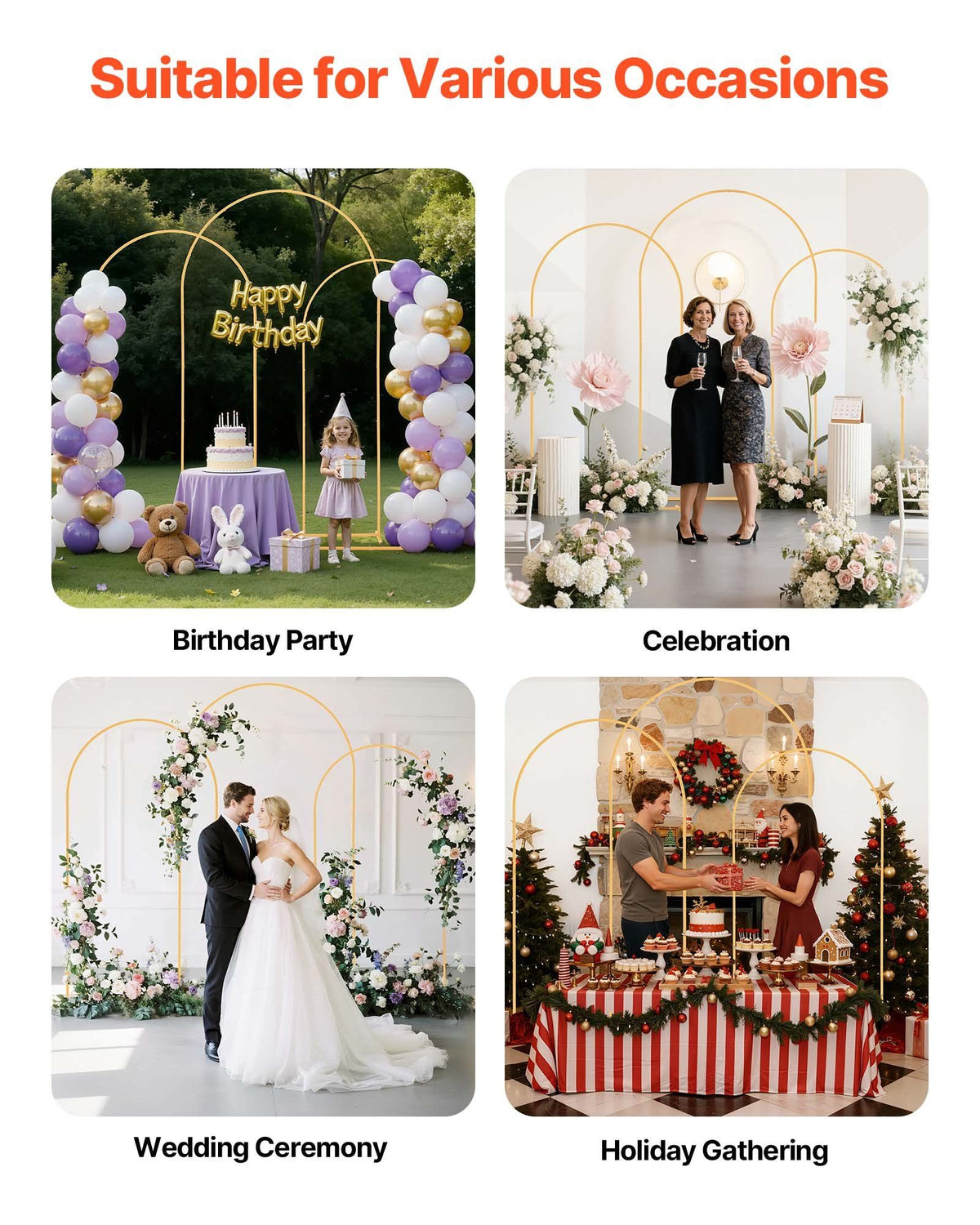 Arch Backdrop Stand, Set of 3, 2.4/2.2/2 m, Stable Structure, Easy Assembly, Gold Metal Arch Backdrop Stand V952-BYDGMJSJT8FTVMGMA001V0