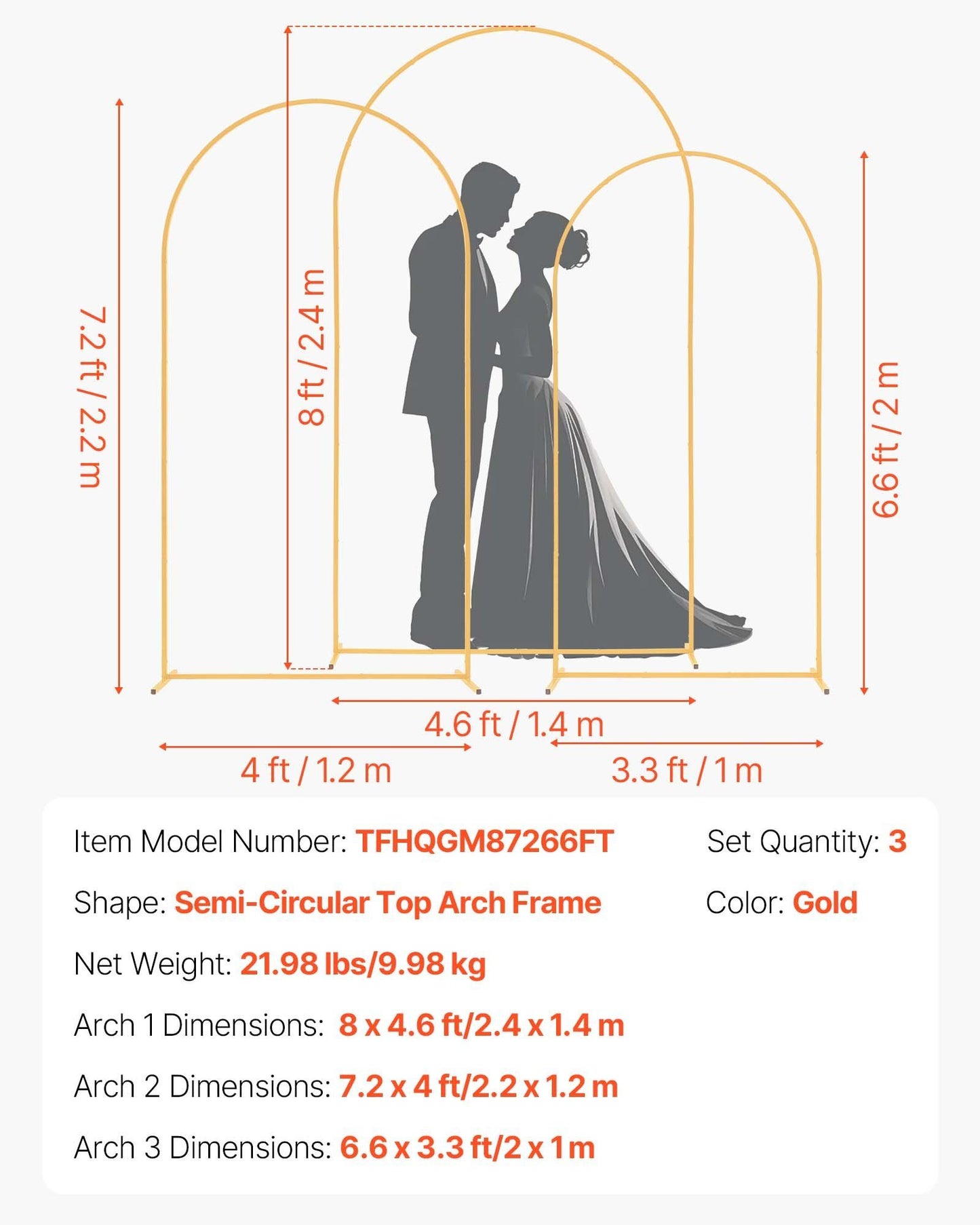 Arch Backdrop Stand, Set of 3, 2.4/2.2/2 m, Stable Structure, Easy Assembly, Gold Metal Arch Backdrop Stand V952-BYDGMJSJT8FTVMGMA001V0