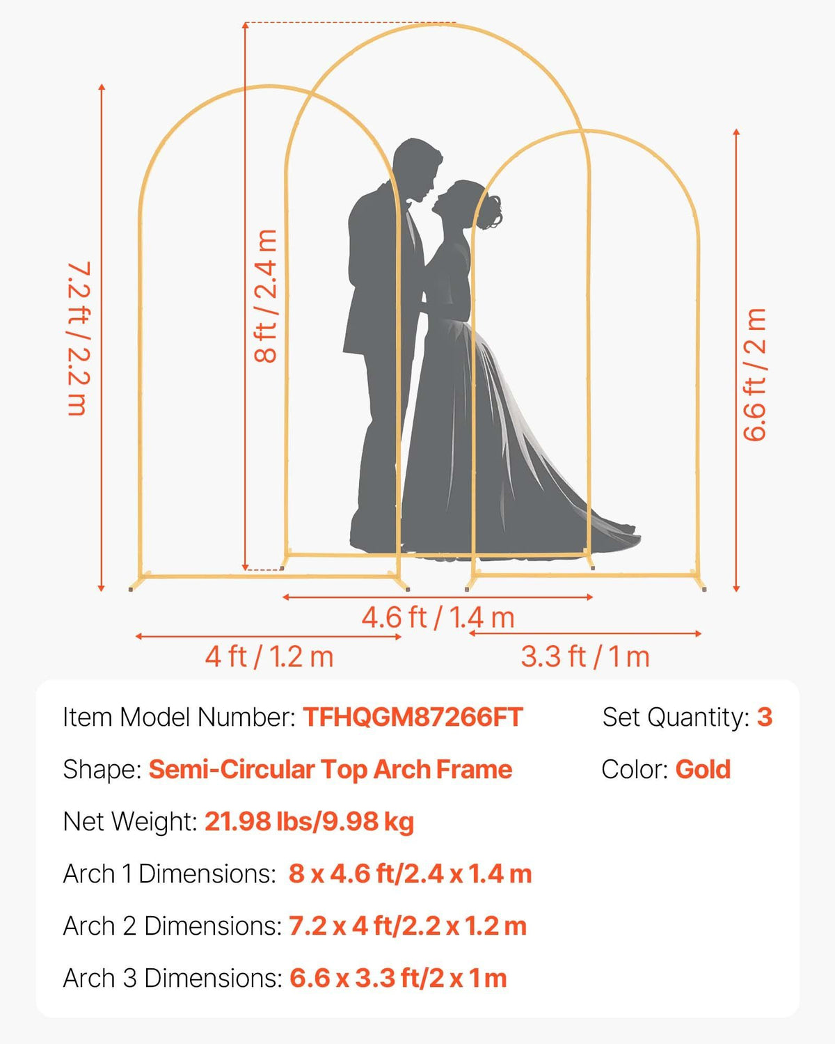 Arch Backdrop Stand, Set of 3, 2.4/2.2/2 m, Stable Structure, Easy Assembly, Gold Metal Arch Backdrop Stand V952-BYDGMJSJT8FTVMGMA001V0