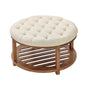 Large Round Ottoman Coffee Table, 81 cm Tufted Coffee Table with Solid Wood Shelf Storage, Linen Solid V952-BYJDYXWSJKFSU67U8001V0