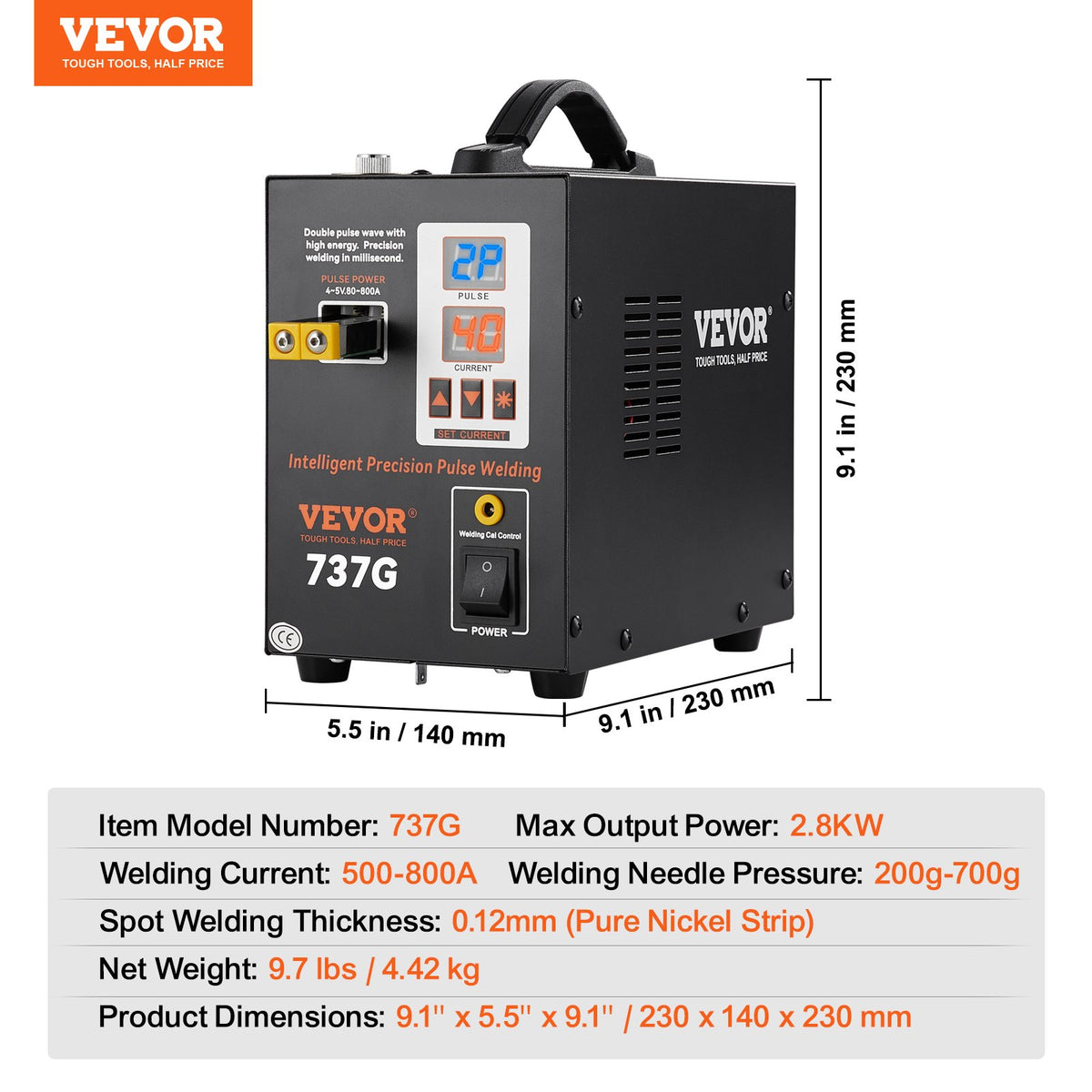 Spot Welder, 737G Pulse Spot Welder, Portable High-Power Welding Machine Soldering Station with 2 Welding V952-BYQDCDHJX012D60INV3
