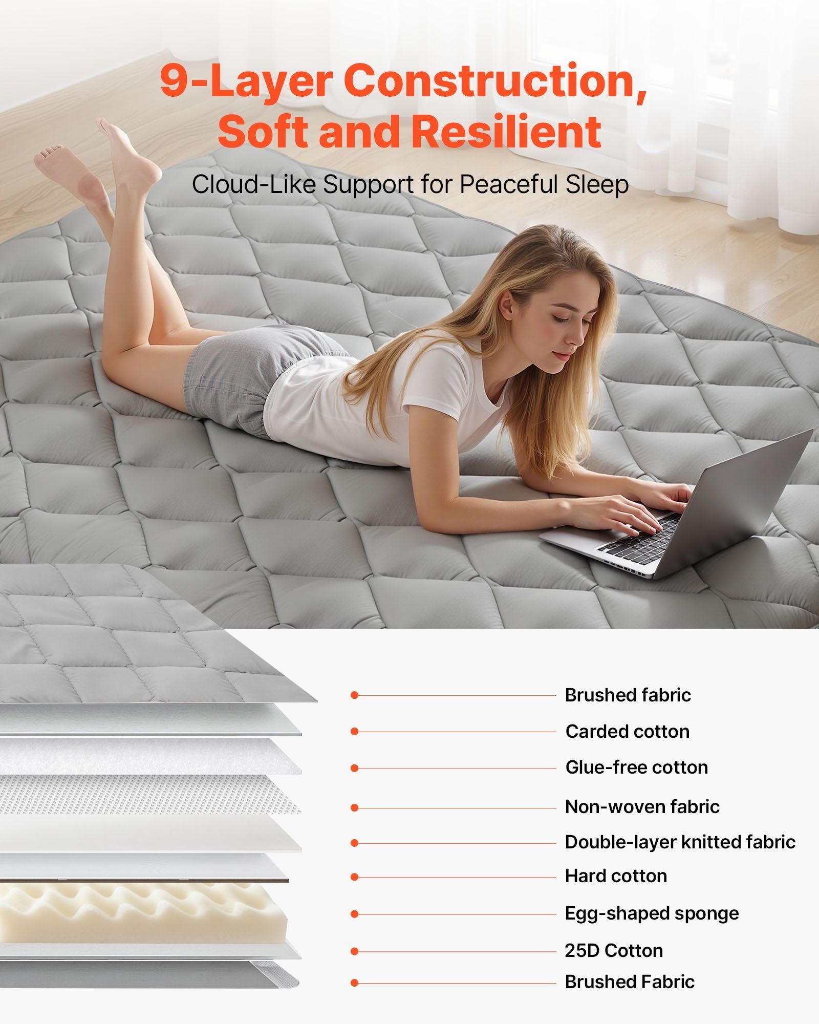 Japanese Tatami Mat, Full Size Foldable Japanese Tatami Mattress, Futon Mattress with Storage Bag & Fastener, V952-BYTTM54INCH3XSFR5001V0