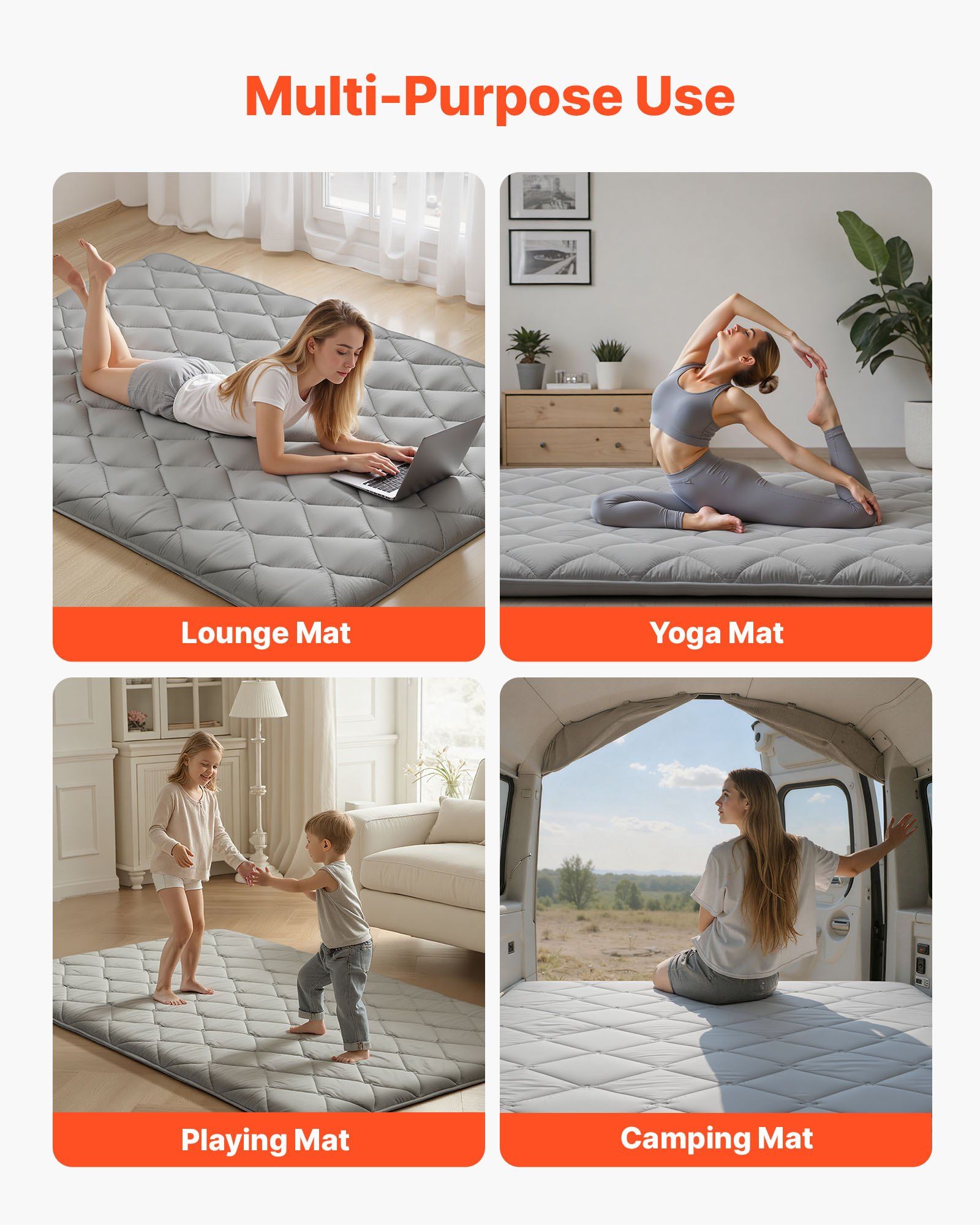 Japanese Tatami Mat, Full Size Foldable Japanese Tatami Mattress, Futon Mattress with Storage Bag & Fastener, V952-BYTTM54INCH3XSFR5001V0