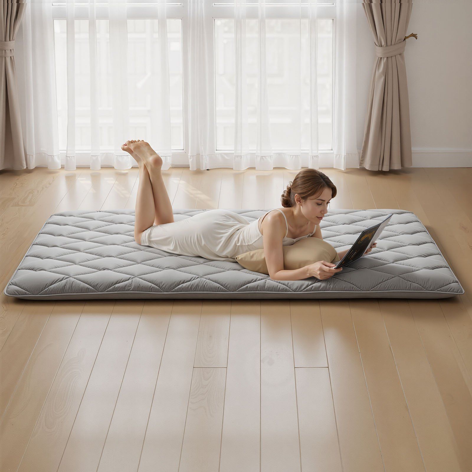 Japanese Tatami Mat, Full Size Foldable Japanese Tatami Mattress, Futon Mattress with Storage Bag & Fastener, V952-BYTTM54INCH3XSFR5001V0