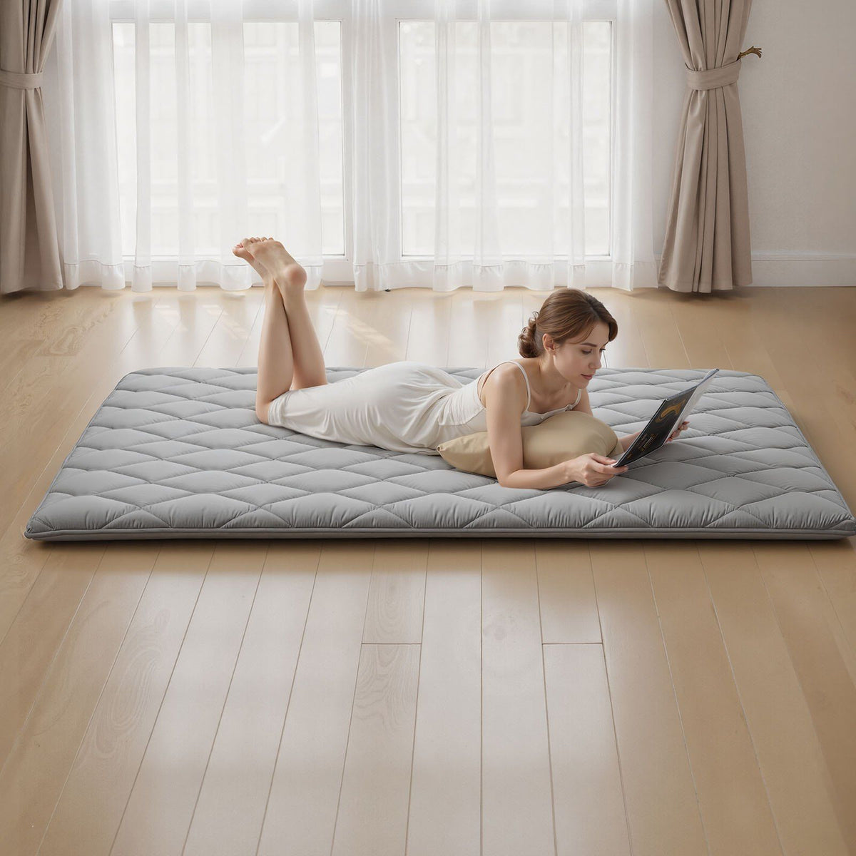 Japanese Tatami Mat, Queen Size Foldable Japanese Tatami Mattress, Futon Mattress with Storage Bag & V952-BYTTM60INCH258PZF001V0