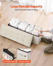 Foldable Storage Ottoman Bench, End of Bed Bench with Side Bags, Folding Upholstered Storage Chest Supports V952-BYWSZYKZDK405QXFB001V0