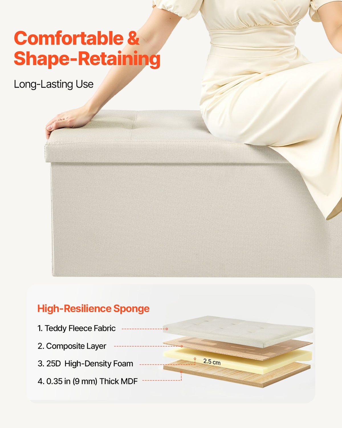 Foldable Storage Ottoman Bench, End of Bed Bench with Side Bags, Folding Upholstered Storage Chest Supports V952-BYWSZYKZDK405QXFB001V0