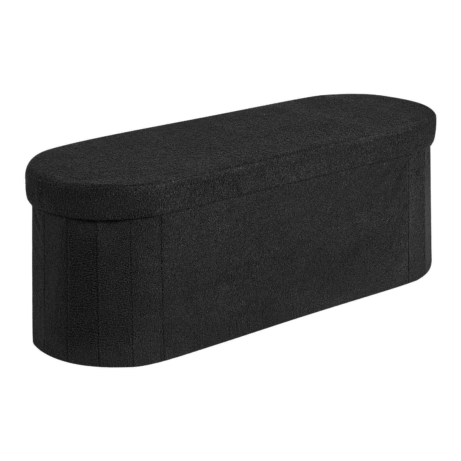 Oval Storage Ottoman Bench, Foldable Teddy Fleece End of Bed Bench, Folding Upholstered Bed Ottoman Chest V952-BYWSZYKZDK406PEG4001V0