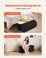 Oval Storage Ottoman Bench, Foldable Teddy Fleece End of Bed Bench, Folding Upholstered Bed Ottoman Chest V952-BYWSZYKZDK406PEG4001V0