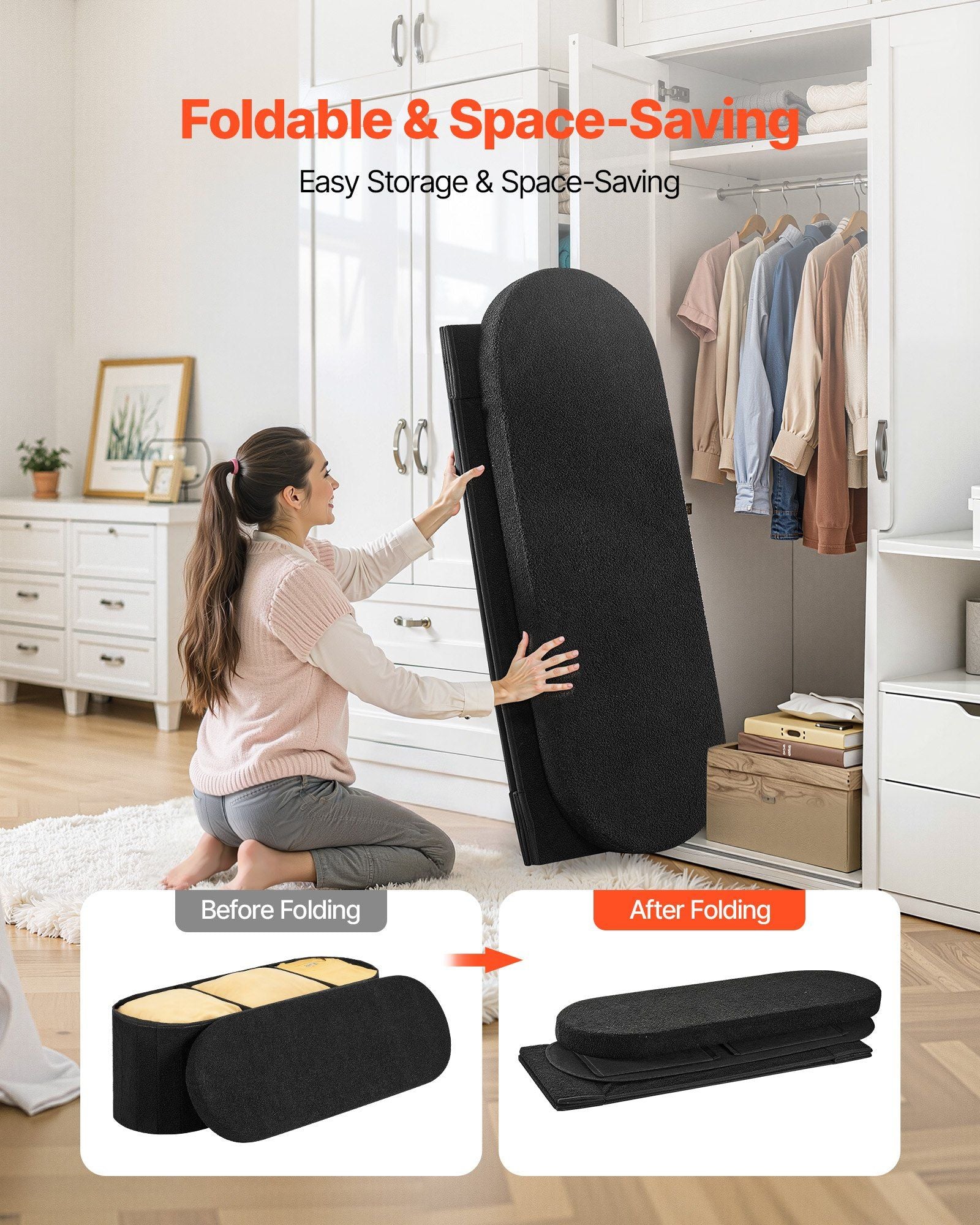 Oval Storage Ottoman Bench, Foldable Teddy Fleece End of Bed Bench, Folding Upholstered Bed Ottoman Chest V952-BYWSZYKZDK406PEG4001V0