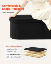 Oval Storage Ottoman Bench, Foldable Teddy Fleece End of Bed Bench, Folding Upholstered Bed Ottoman Chest V952-BYWSZYKZDK406PEG4001V0