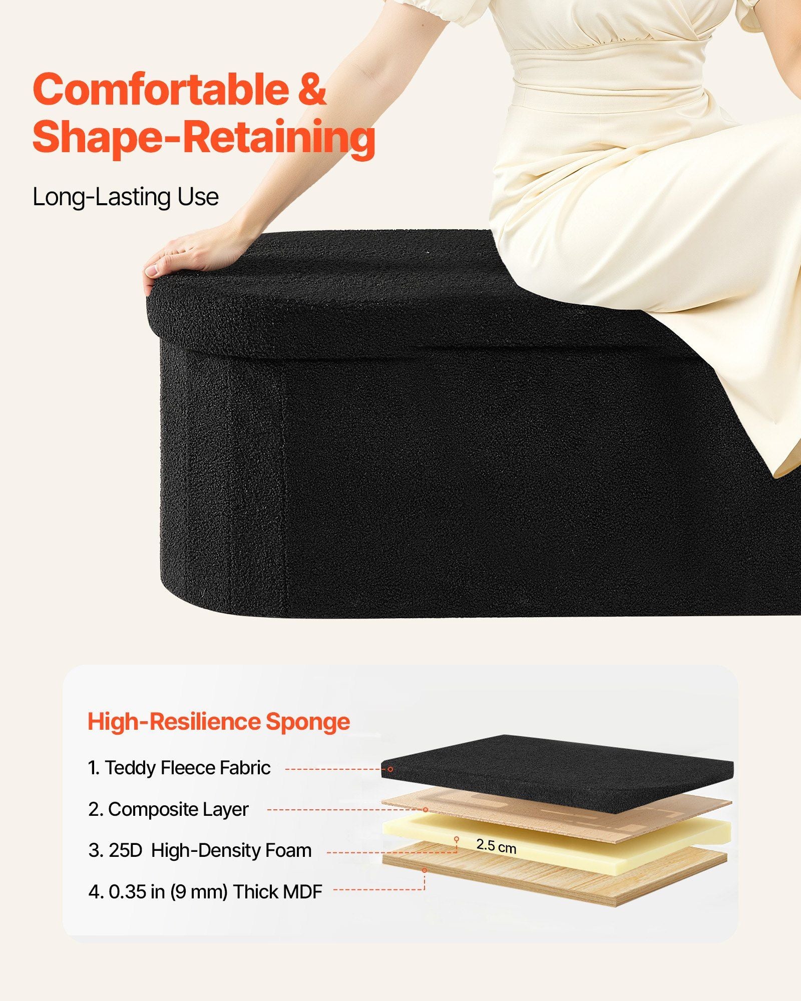 Oval Storage Ottoman Bench, Foldable Teddy Fleece End of Bed Bench, Folding Upholstered Bed Ottoman Chest V952-BYWSZYKZDK406PEG4001V0