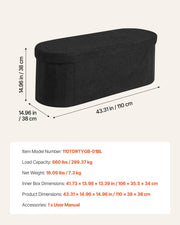 Oval Storage Ottoman Bench, Foldable Teddy Fleece End of Bed Bench, Folding Upholstered Bed Ottoman Chest V952-BYWSZYKZDK406PEG4001V0