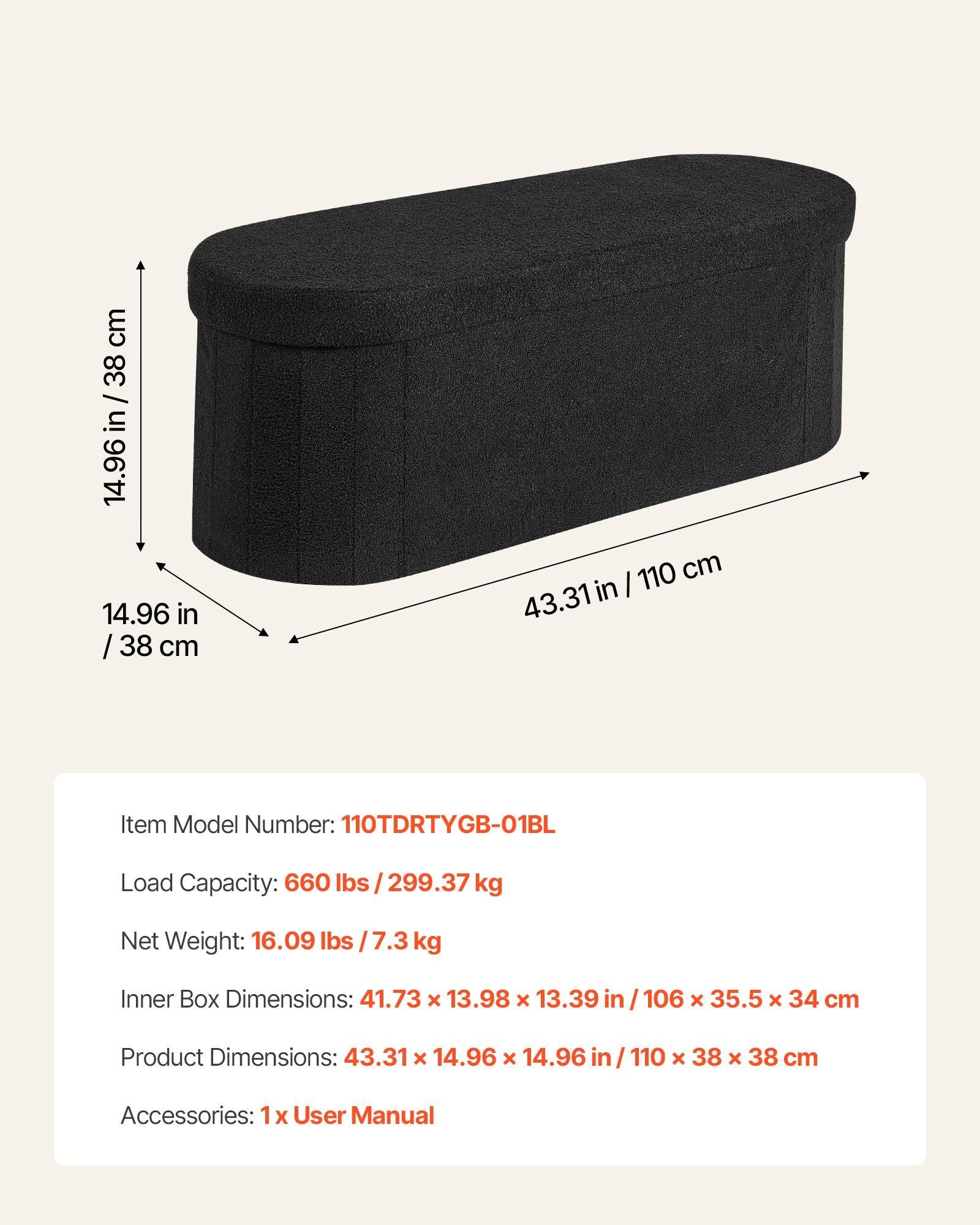 Oval Storage Ottoman Bench, Foldable Teddy Fleece End of Bed Bench, Folding Upholstered Bed Ottoman Chest V952-BYWSZYKZDK406PEG4001V0