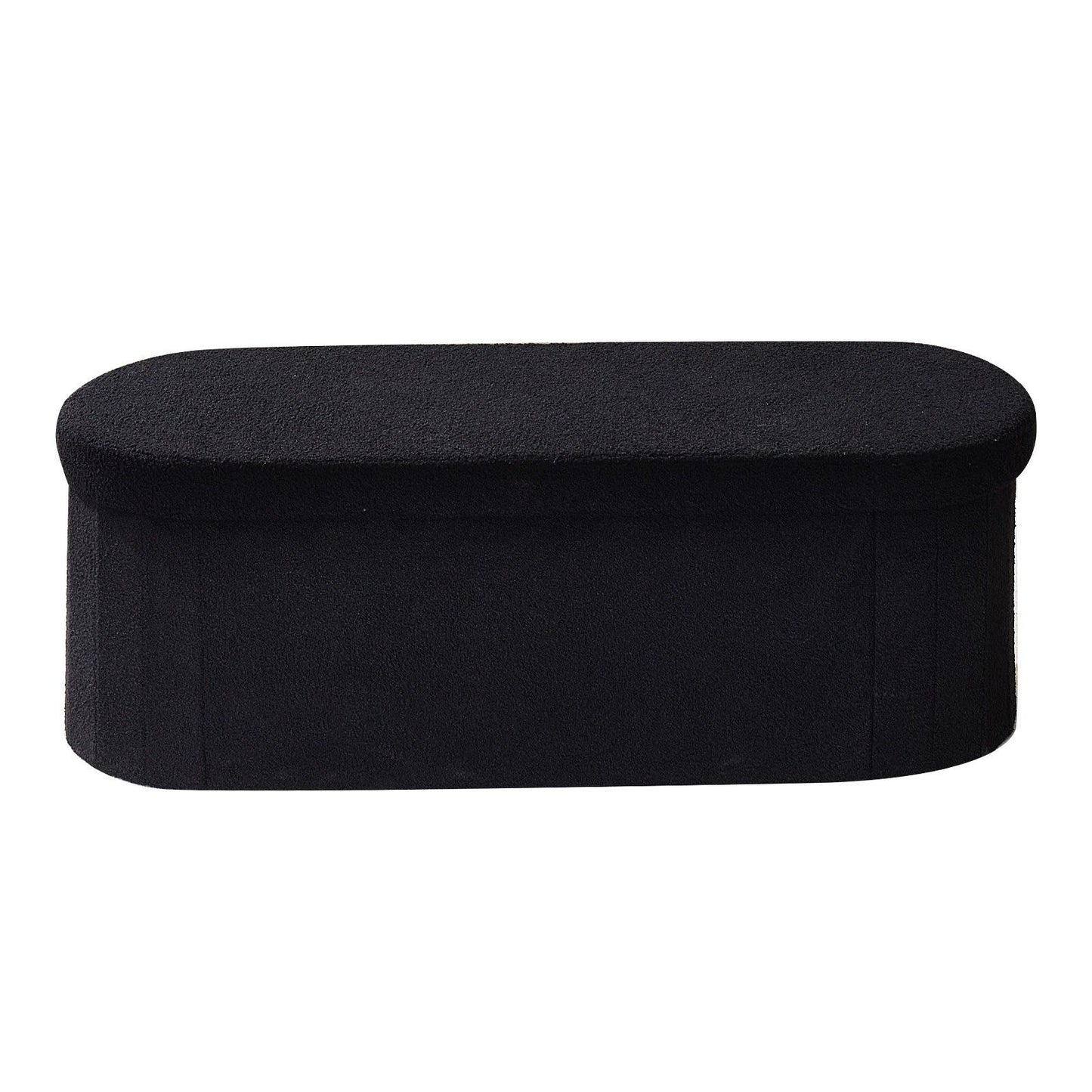 Oval Storage Ottoman Bench, Foldable Teddy Fleece End of Bed Bench, Folding Upholstered Bed Ottoman Chest V952-BYWSZYKZDK406PEG4001V0