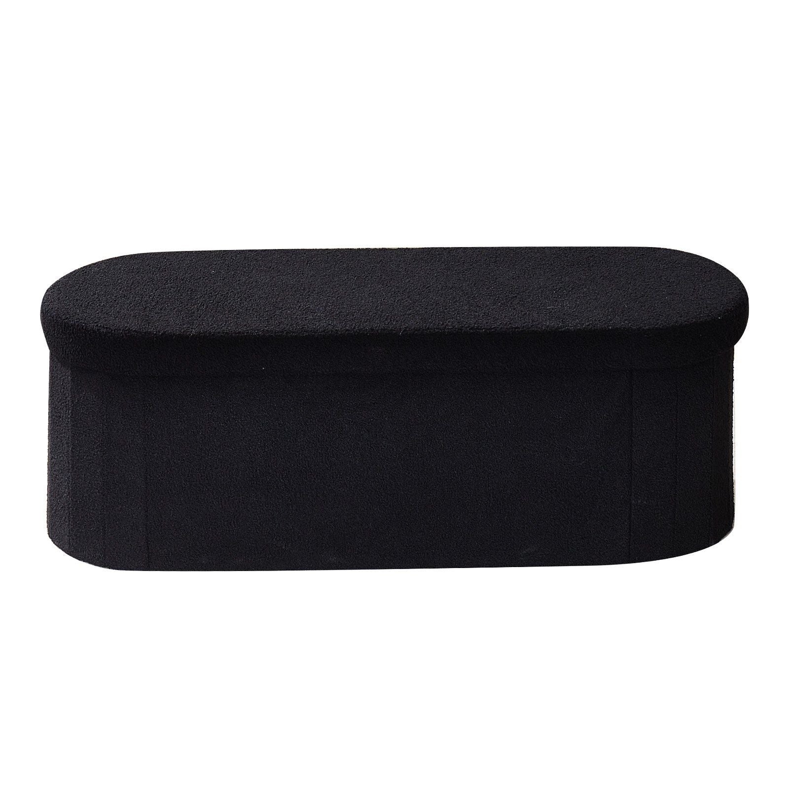 Oval Storage Ottoman Bench, Foldable Teddy Fleece End of Bed Bench, Folding Upholstered Bed Ottoman Chest V952-BYWSZYKZDK406PEG4001V0