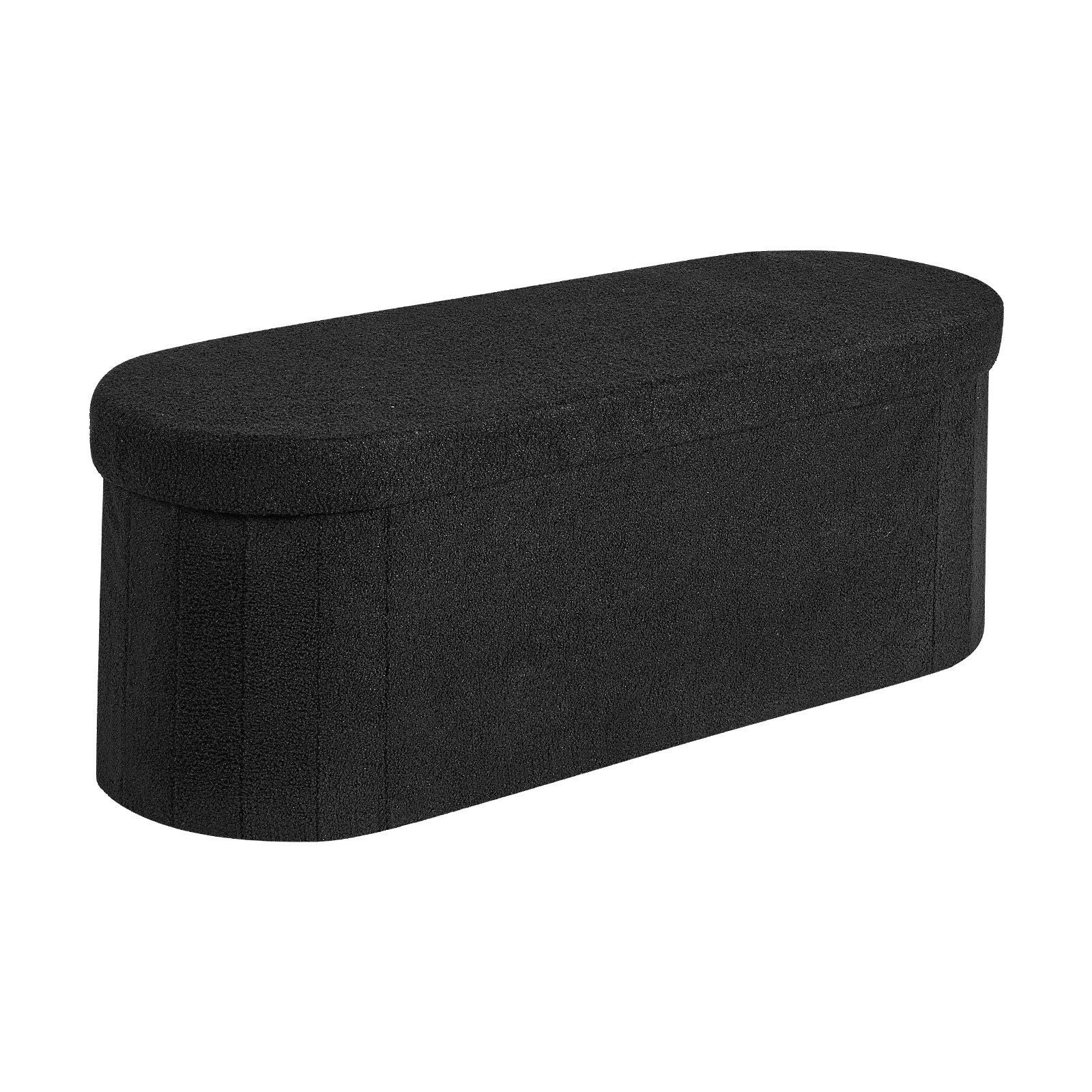 Oval Storage Ottoman Bench, Foldable Teddy Fleece End of Bed Bench, Folding Upholstered Bed Ottoman Chest V952-BYWSZYKZDK406PEG4001V0