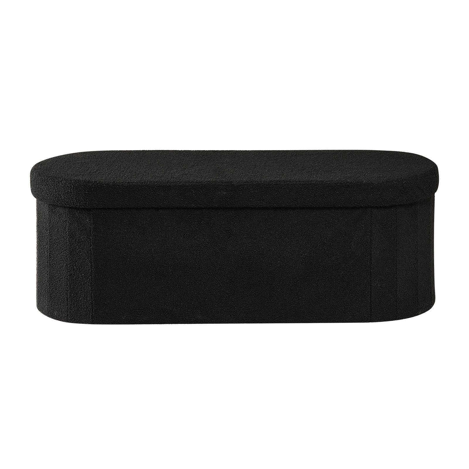 Oval Storage Ottoman Bench, Foldable Teddy Fleece End of Bed Bench, Folding Upholstered Bed Ottoman Chest V952-BYWSZYKZDK406PEG4001V0