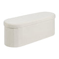 Oval Storage Ottoman Bench, Foldable Teddy Fleece End of Bed Bench, Folding Upholstered Bed Ottoman Chest V952-BYWSZYKZDK40BI0GO001V0
