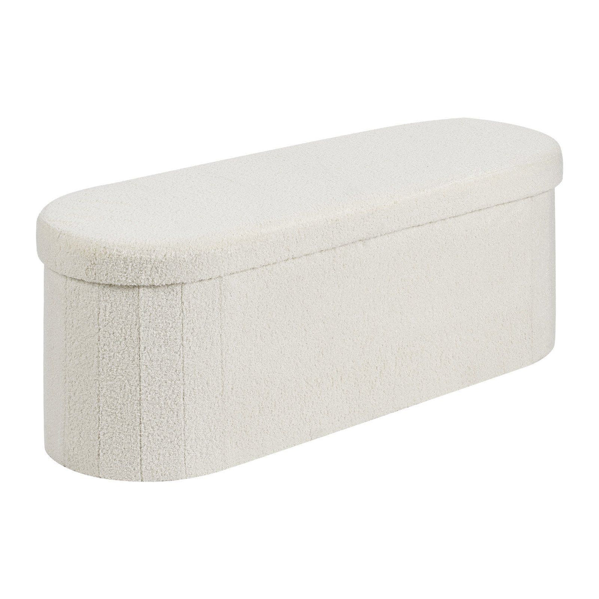 Oval Storage Ottoman Bench, Foldable Teddy Fleece End of Bed Bench, Folding Upholstered Bed Ottoman Chest V952-BYWSZYKZDK40BI0GO001V0