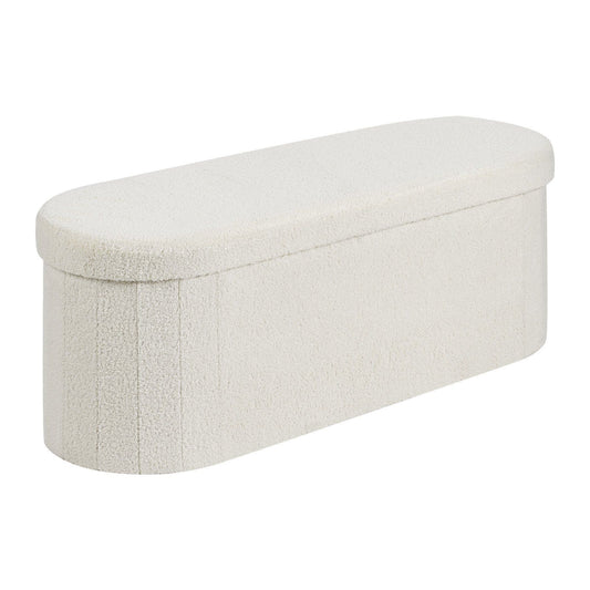 Oval Storage Ottoman Bench, Foldable Teddy Fleece End of Bed Bench, Folding Upholstered Bed Ottoman Chest V952-BYWSZYKZDK40BI0GO001V0