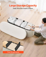 Oval Storage Ottoman Bench, Foldable Teddy Fleece End of Bed Bench, Folding Upholstered Bed Ottoman Chest V952-BYWSZYKZDK40BI0GO001V0