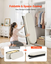 Oval Storage Ottoman Bench, Foldable Teddy Fleece End of Bed Bench, Folding Upholstered Bed Ottoman Chest V952-BYWSZYKZDK40BI0GO001V0