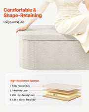 Oval Storage Ottoman Bench, Foldable Teddy Fleece End of Bed Bench, Folding Upholstered Bed Ottoman Chest V952-BYWSZYKZDK40BI0GO001V0