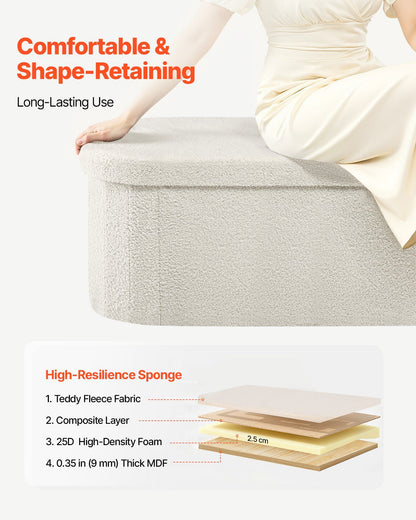 Oval Storage Ottoman Bench, Foldable Teddy Fleece End of Bed Bench, Folding Upholstered Bed Ottoman Chest V952-BYWSZYKZDK40BI0GO001V0