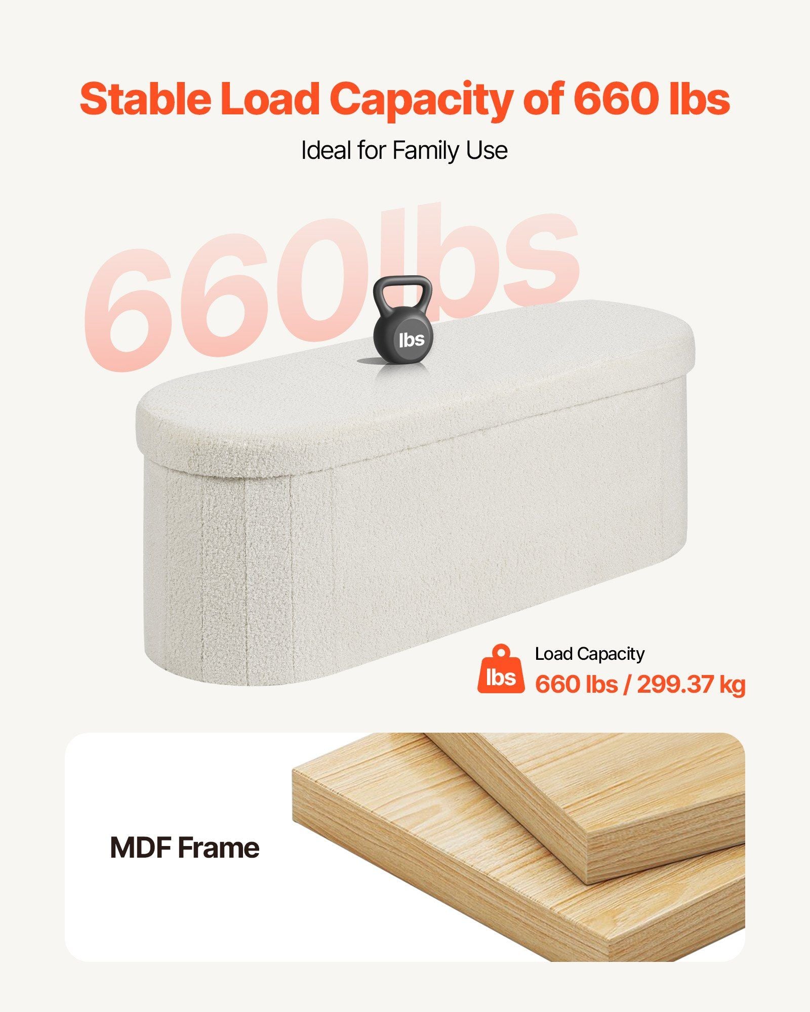 Oval Storage Ottoman Bench, Foldable Teddy Fleece End of Bed Bench, Folding Upholstered Bed Ottoman Chest V952-BYWSZYKZDK40BI0GO001V0
