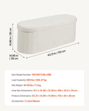 Oval Storage Ottoman Bench, Foldable Teddy Fleece End of Bed Bench, Folding Upholstered Bed Ottoman Chest V952-BYWSZYKZDK40BI0GO001V0