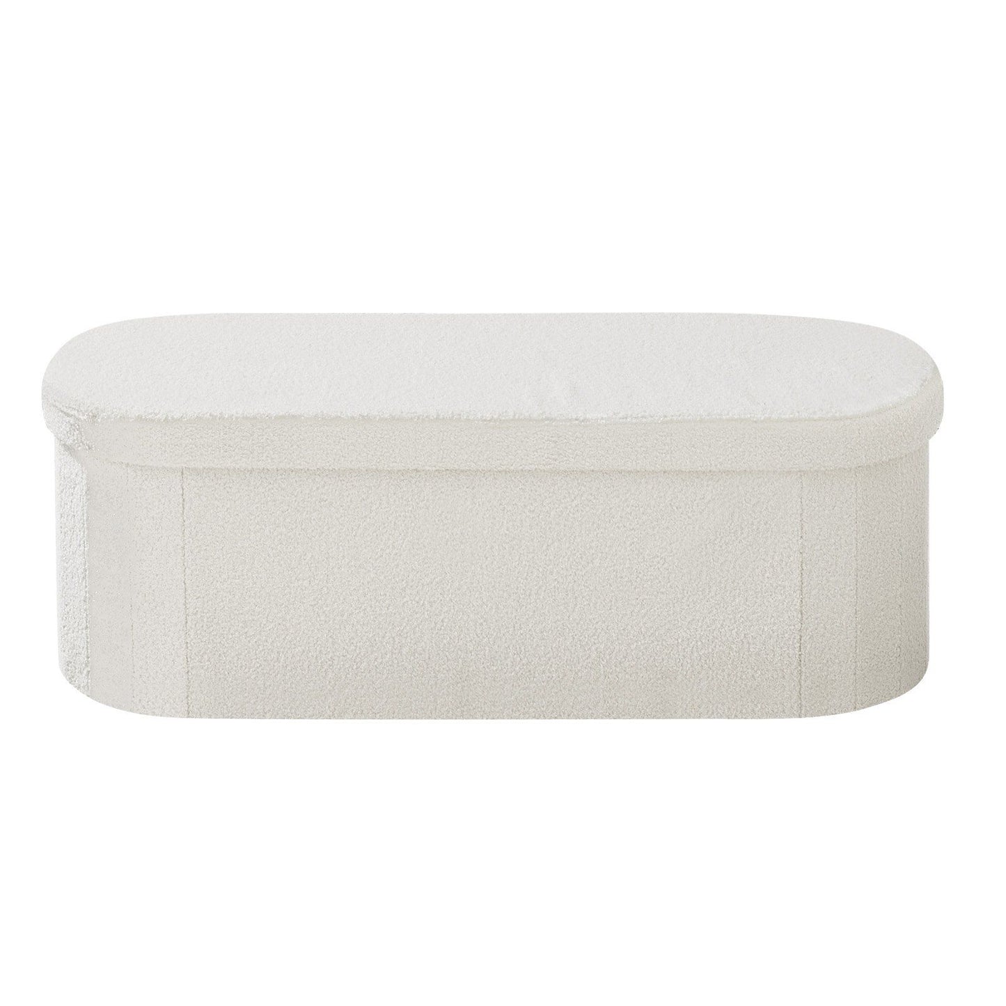 Oval Storage Ottoman Bench, Foldable Teddy Fleece End of Bed Bench, Folding Upholstered Bed Ottoman Chest V952-BYWSZYKZDK40BI0GO001V0