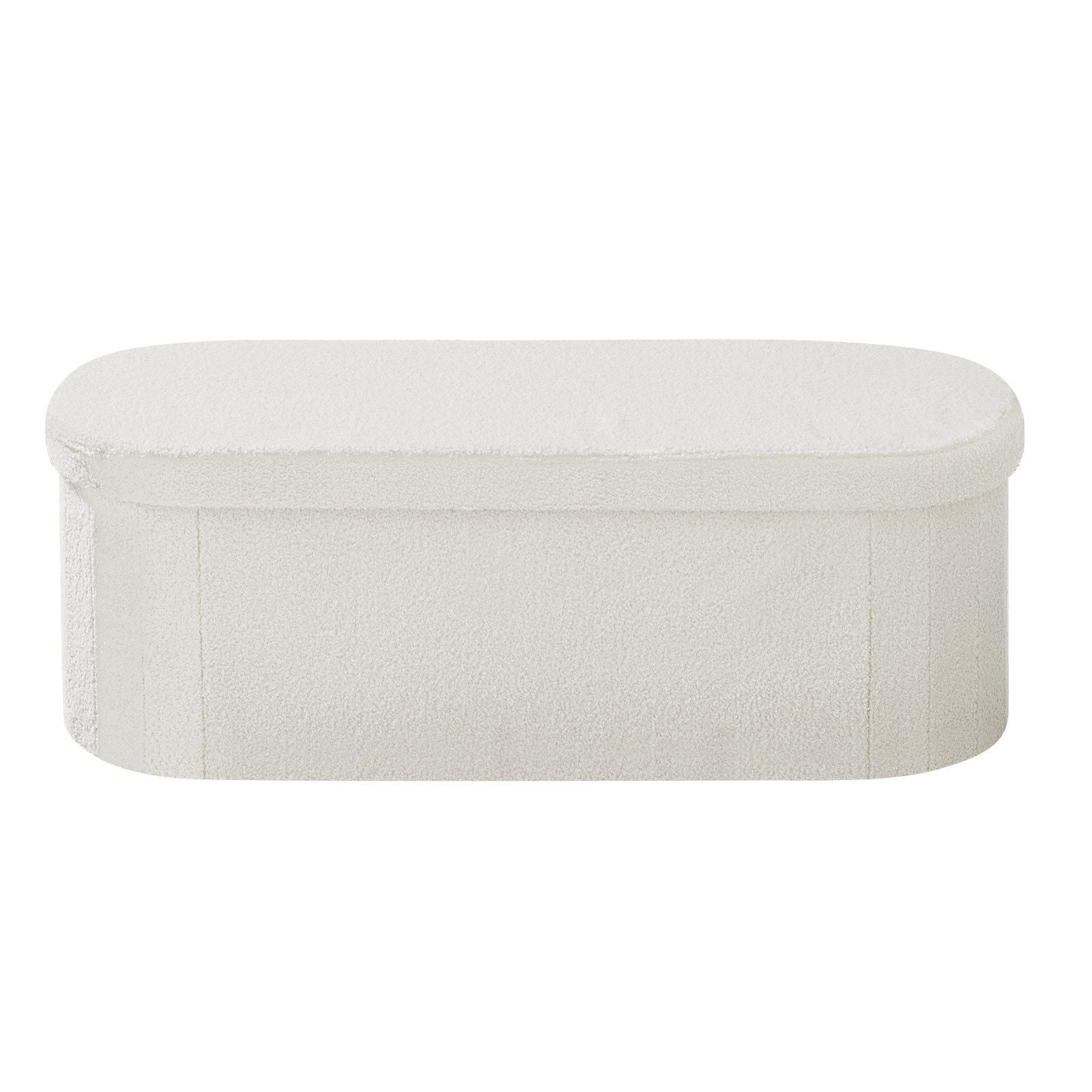 Oval Storage Ottoman Bench, Foldable Teddy Fleece End of Bed Bench, Folding Upholstered Bed Ottoman Chest V952-BYWSZYKZDK40BI0GO001V0