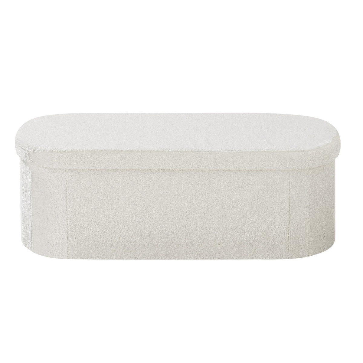Oval Storage Ottoman Bench, Foldable Teddy Fleece End of Bed Bench, Folding Upholstered Bed Ottoman Chest V952-BYWSZYKZDK40BI0GO001V0