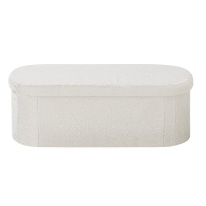 Oval Storage Ottoman Bench, Foldable Teddy Fleece End of Bed Bench, Folding Upholstered Bed Ottoman Chest V952-BYWSZYKZDK40BI0GO001V0