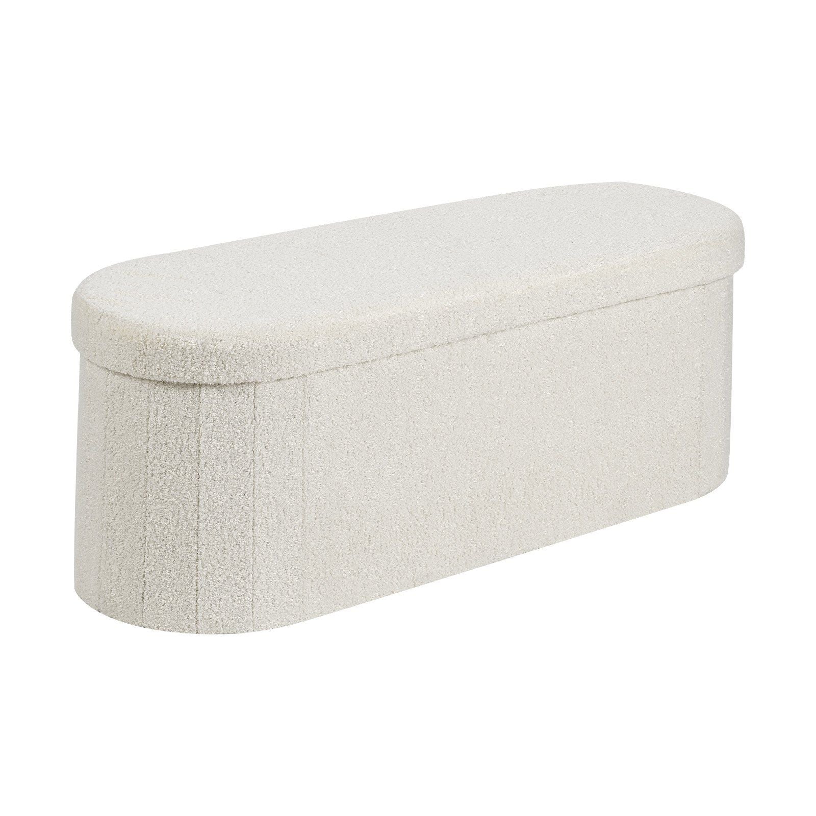 Oval Storage Ottoman Bench, Foldable Teddy Fleece End of Bed Bench, Folding Upholstered Bed Ottoman Chest V952-BYWSZYKZDK40BI0GO001V0