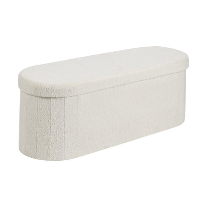 Oval Storage Ottoman Bench, Foldable Teddy Fleece End of Bed Bench, Folding Upholstered Bed Ottoman Chest V952-BYWSZYKZDK40BI0GO001V0