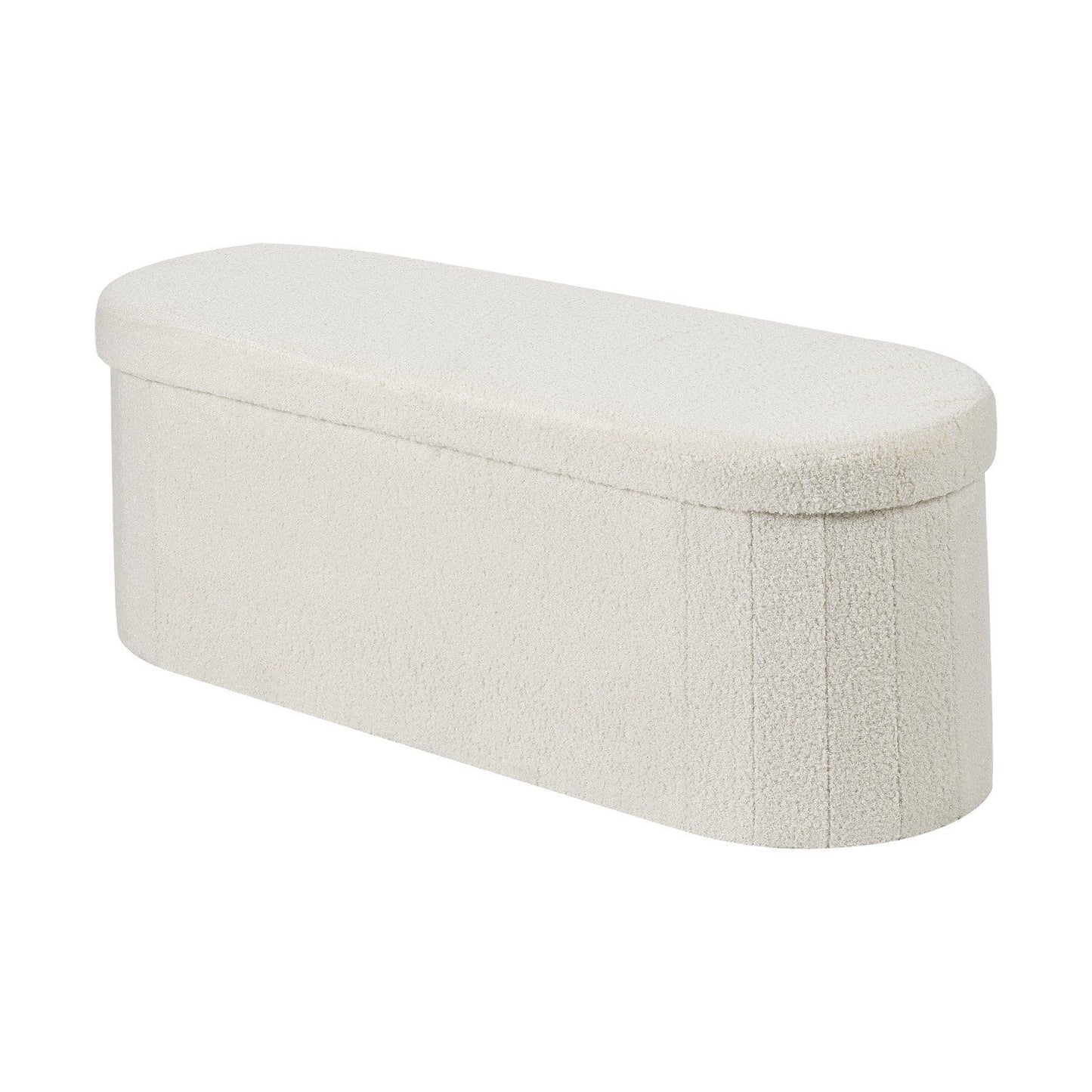 Oval Storage Ottoman Bench, Foldable Teddy Fleece End of Bed Bench, Folding Upholstered Bed Ottoman Chest V952-BYWSZYKZDK40BI0GO001V0