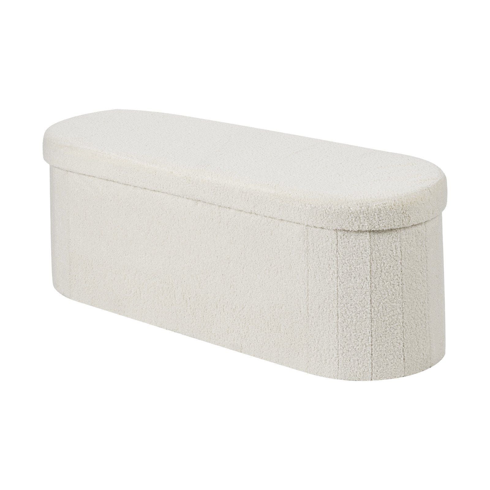 Oval Storage Ottoman Bench, Foldable Teddy Fleece End of Bed Bench, Folding Upholstered Bed Ottoman Chest V952-BYWSZYKZDK40BI0GO001V0