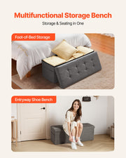 Foldable Storage Ottoman Bench, End of Bed Bench with Side Bags, Folding Upholstered Storage Chest Supports V952-BYWSZYKZDK40FW7EP001V0