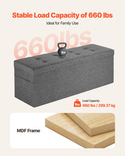Foldable Storage Ottoman Bench, End of Bed Bench with Side Bags, Folding Upholstered Storage Chest Supports V952-BYWSZYKZDK40FW7EP001V0